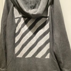OFF WHITE oversized zip up hoodie. Small. Distressed gray